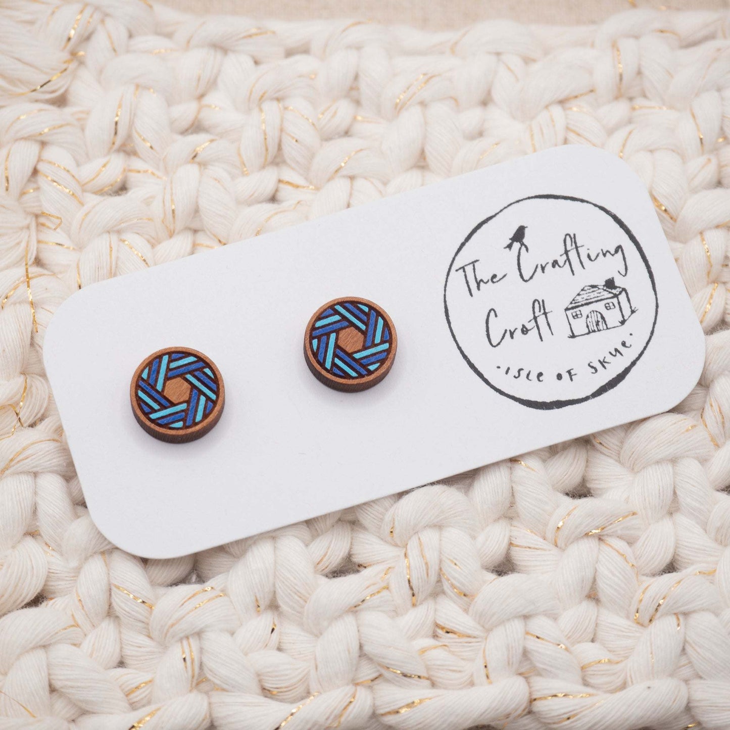 Statement stud earrings blue knot painted stud earrings