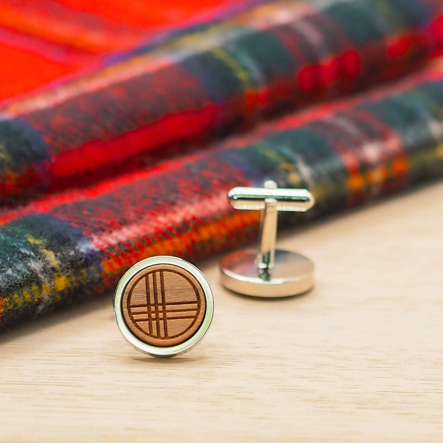 Tartan Inspired Wooden Cufflinks made on The Isle of Skye