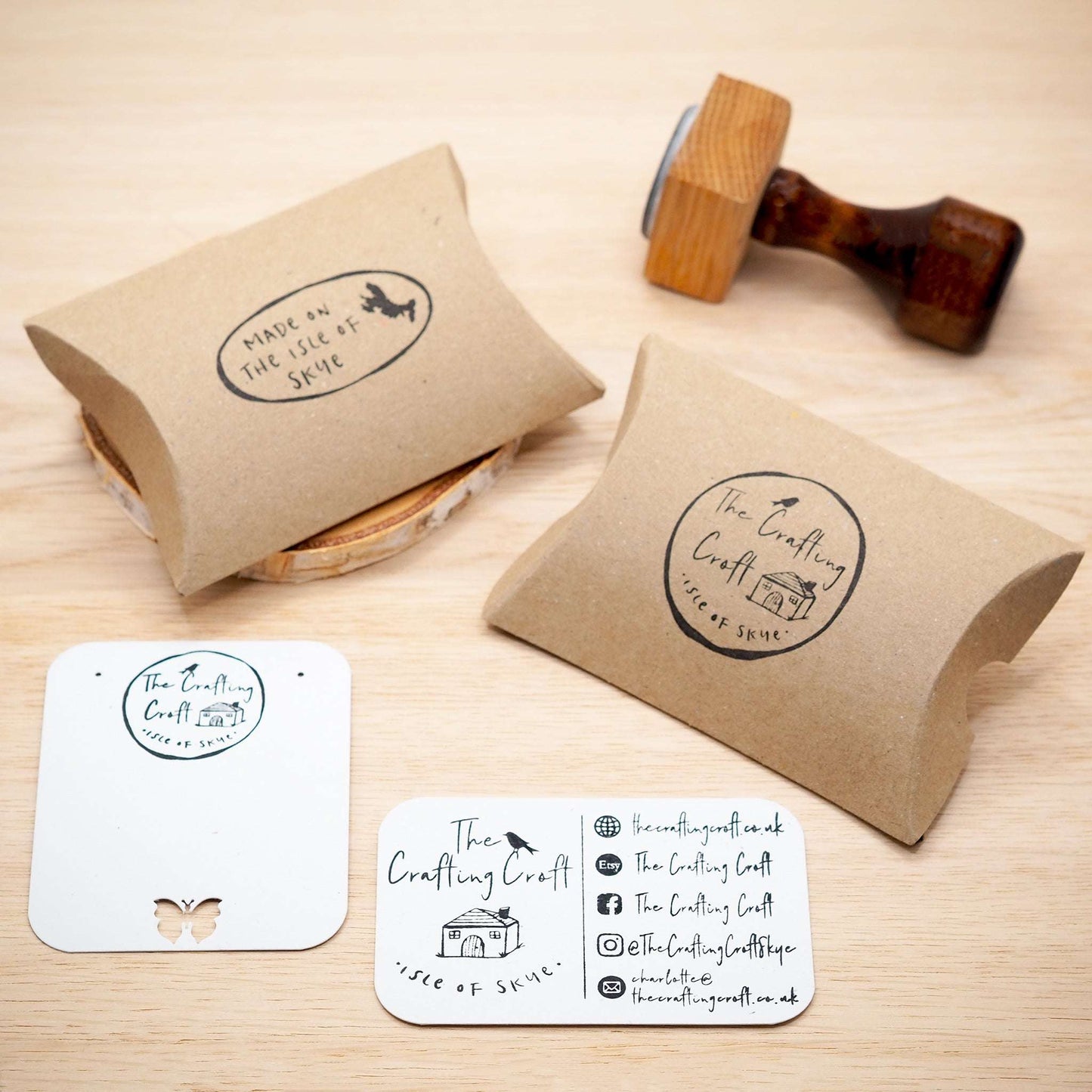 Eco-friendly packaging for leaf outline necklace made from sustainable materials.
