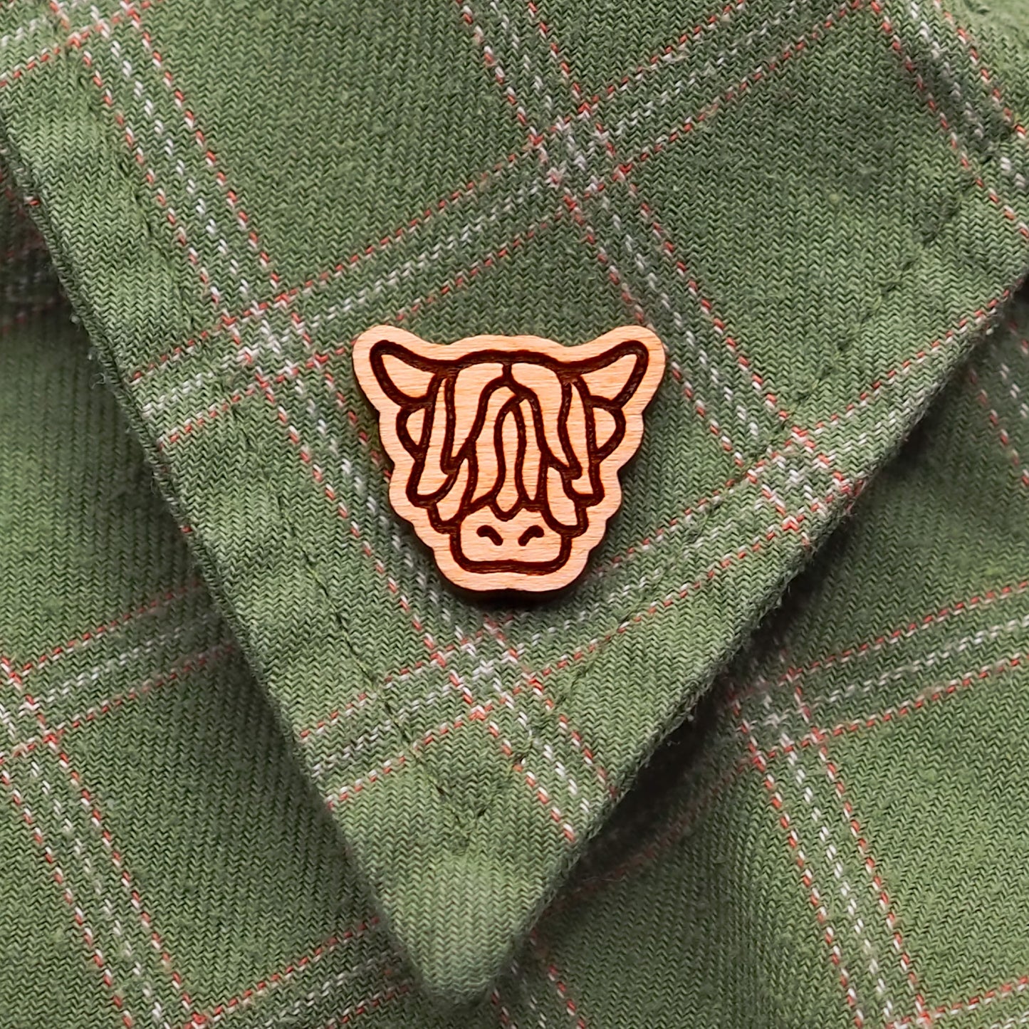 Wooden Highland Cow Pin Badge